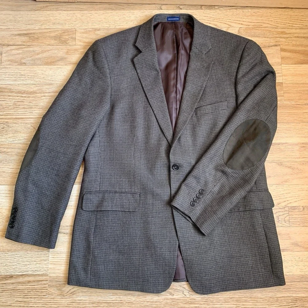Stafford‎ Essentials Sports Coat 44L Classic Fit Elbow Patch Houndstooth Wool